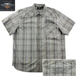 Harley Davidson MotorClothes Shirt Plaid Snap Up Biker Winged Logo Men's 3XL